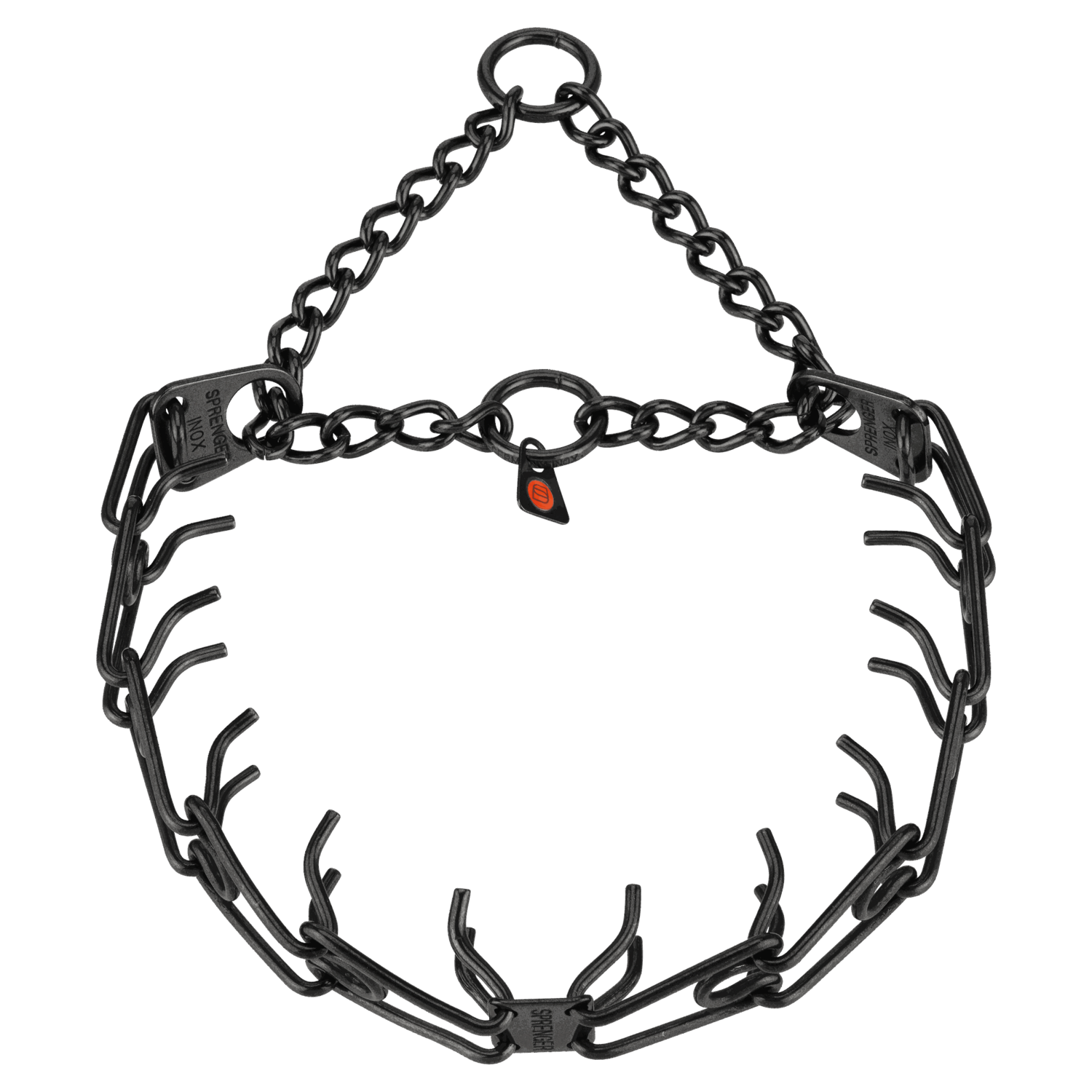 ULTRA-PLUS Dressurhalskette mit Centerplatte und Durchzugskette - Edelstahl Rostfrei schwarz