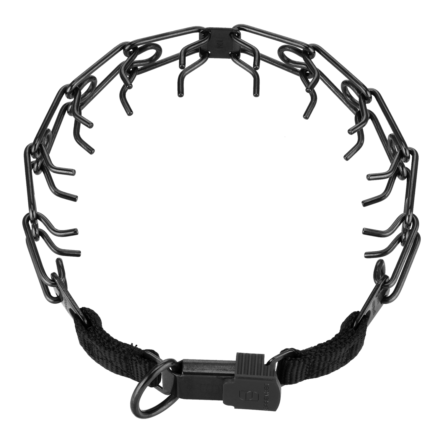 ULTRA-PLUS Dressurhalskette mit Centerplatte und ClicLock - Edelstahl Rostfrei schwarz