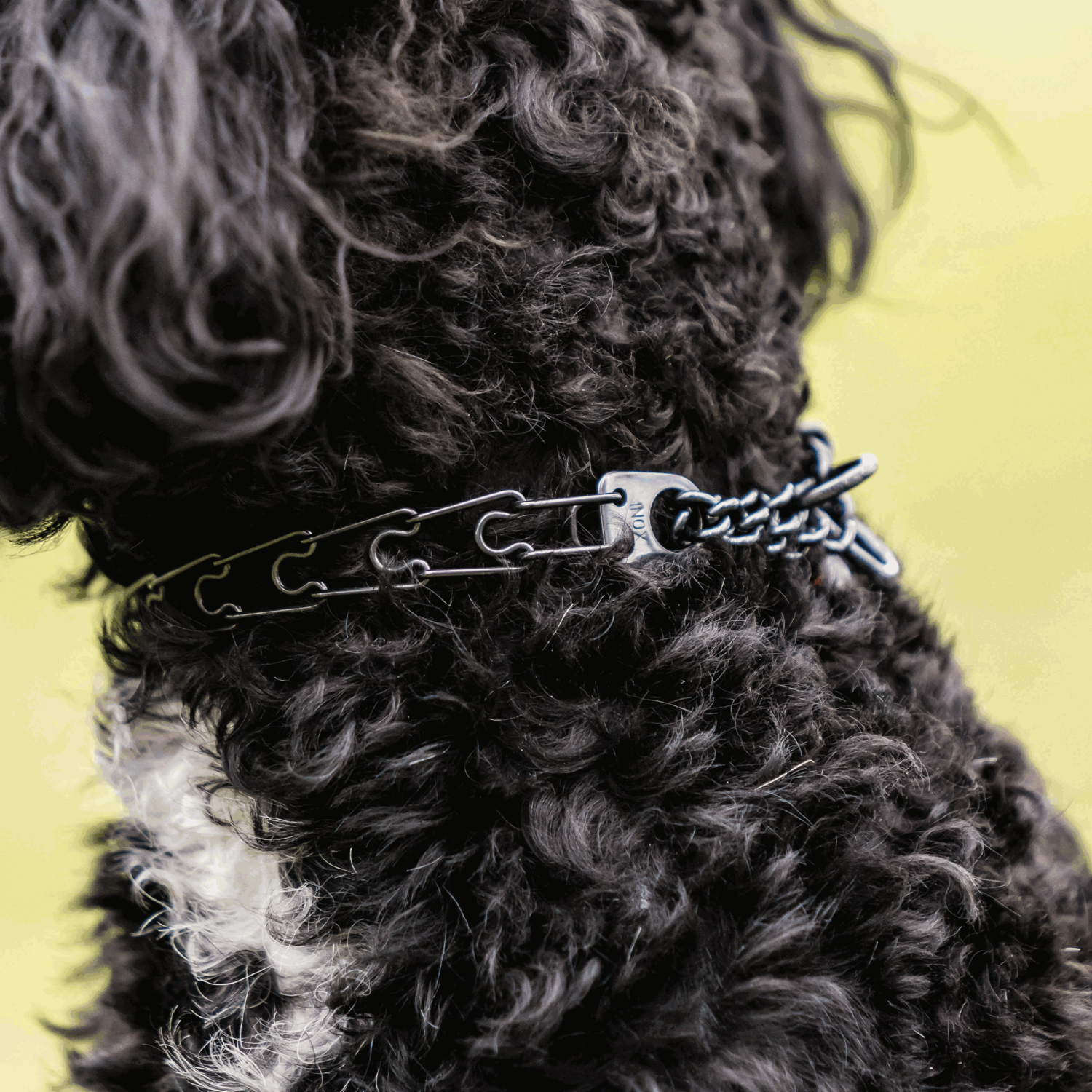 MICRO-PLUS Dressurhalskette mit Centerplatte und Durchzugskette - Edelstahl Rostfrei schwarz, 1,5 mm, 32 cm