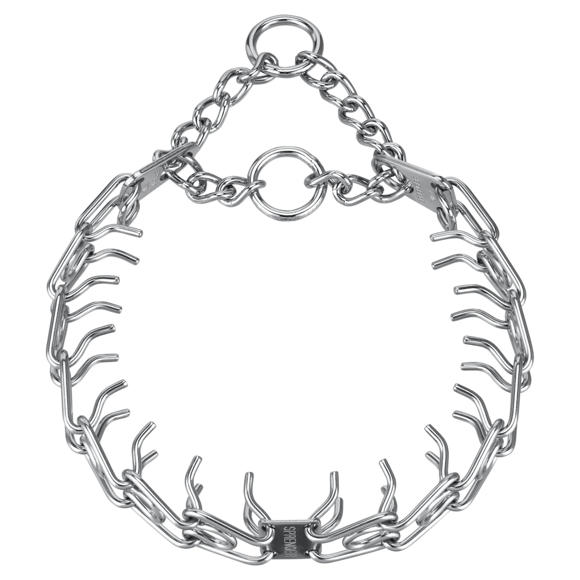 ULTRA-PLUS Dressurhalskette mit Centerplatte und Durchzugskette - Stahl verchromt, 3 mm, 50 cm