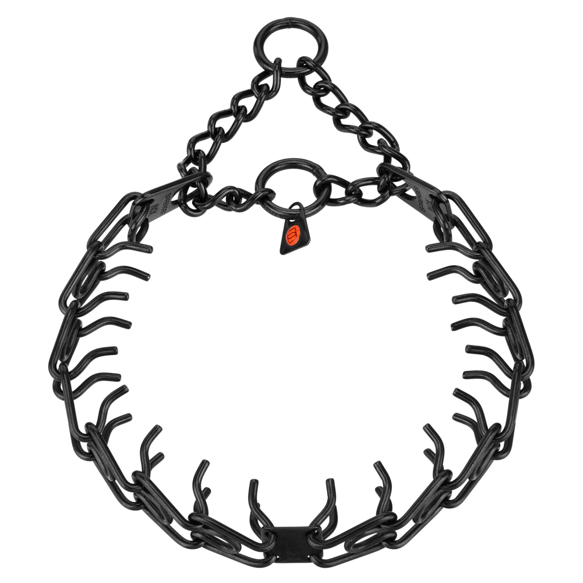 ULTRA-PLUS Dressurhalskette mit Centerplatte und Durchzugskette - Edelstahl Rostfrei schwarz, 3 mm, 50 cm
