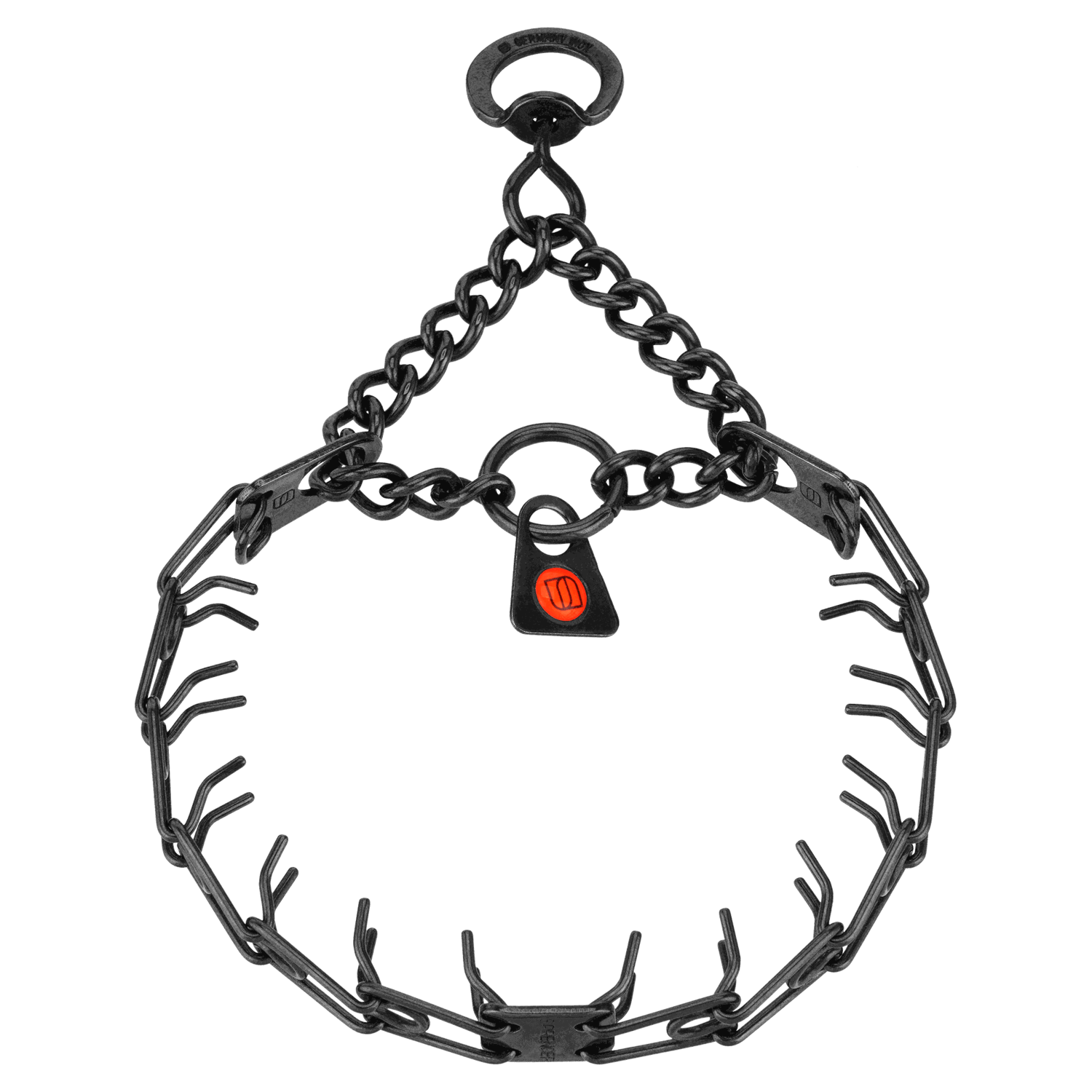 MICRO-PLUS Dressurhalskette mit Centerplatte und Durchzugskette - Edelstahl Rostfrei schwarz, 1,5 mm, 32 cm | 5017501257.png | 1713265250