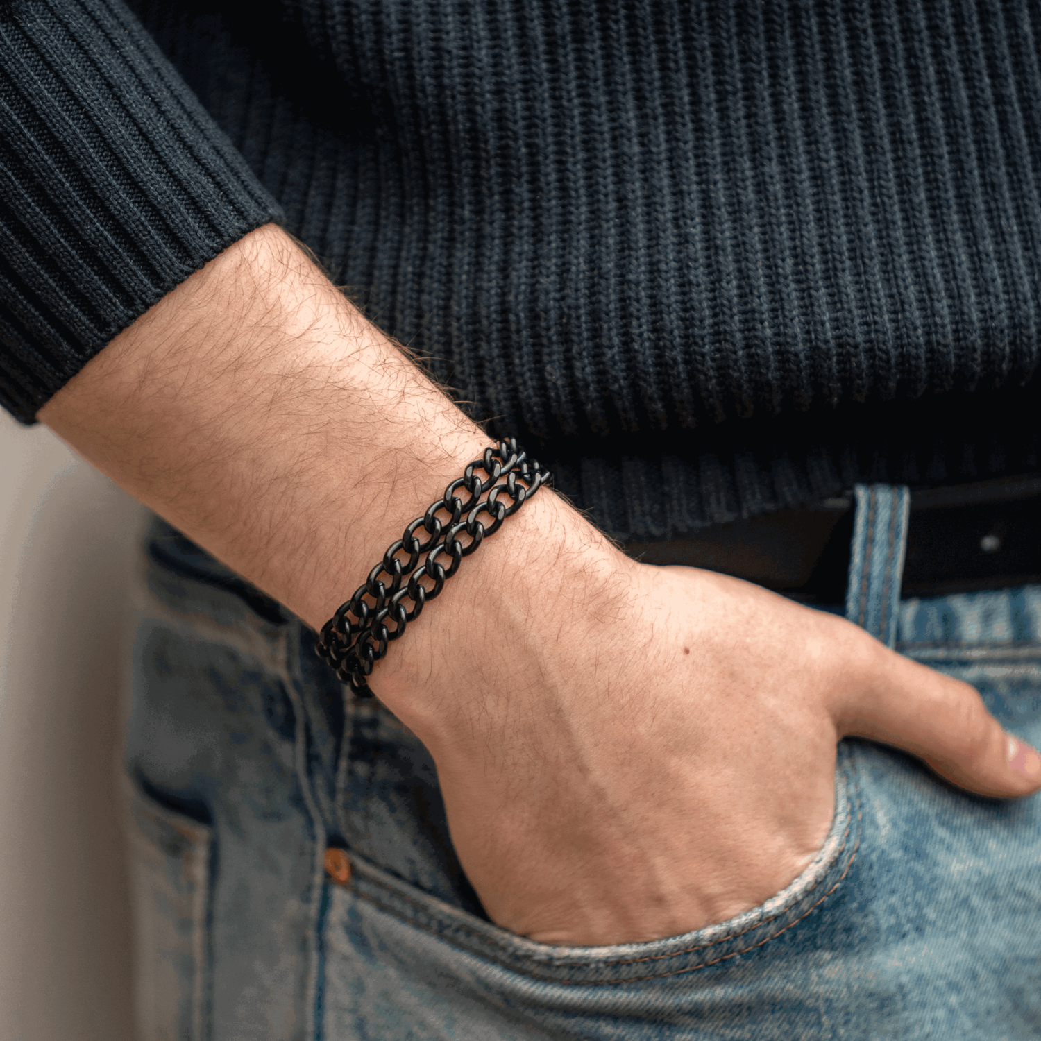 Armband 2-reihig, Edelstahl schwarz mit Diamond Like Carbon Oberfläche