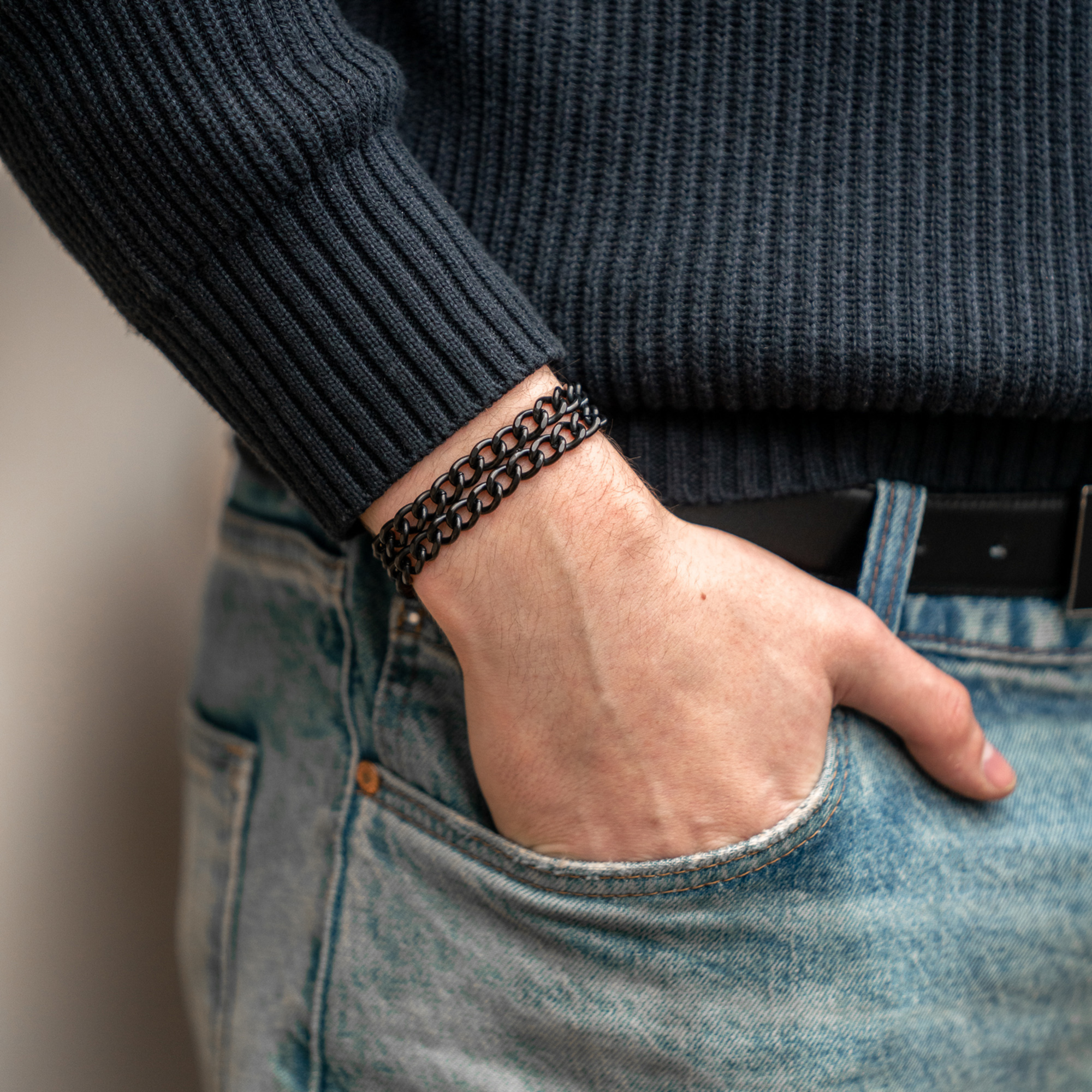 Armband 2-reihig, Edelstahl schwarz mit Diamond Like Carbon Oberfläche