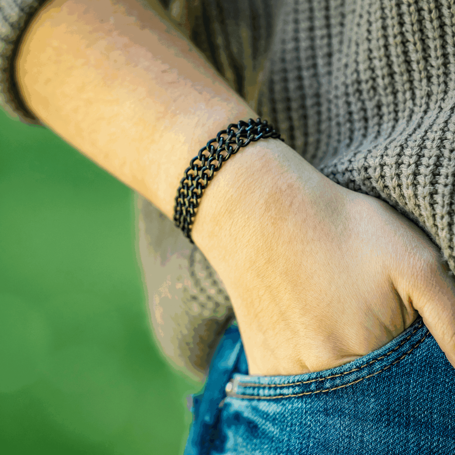 Damen Armband 2-reihig, Edelstahl schwarz mit Diamond Like Carbon Oberfläche