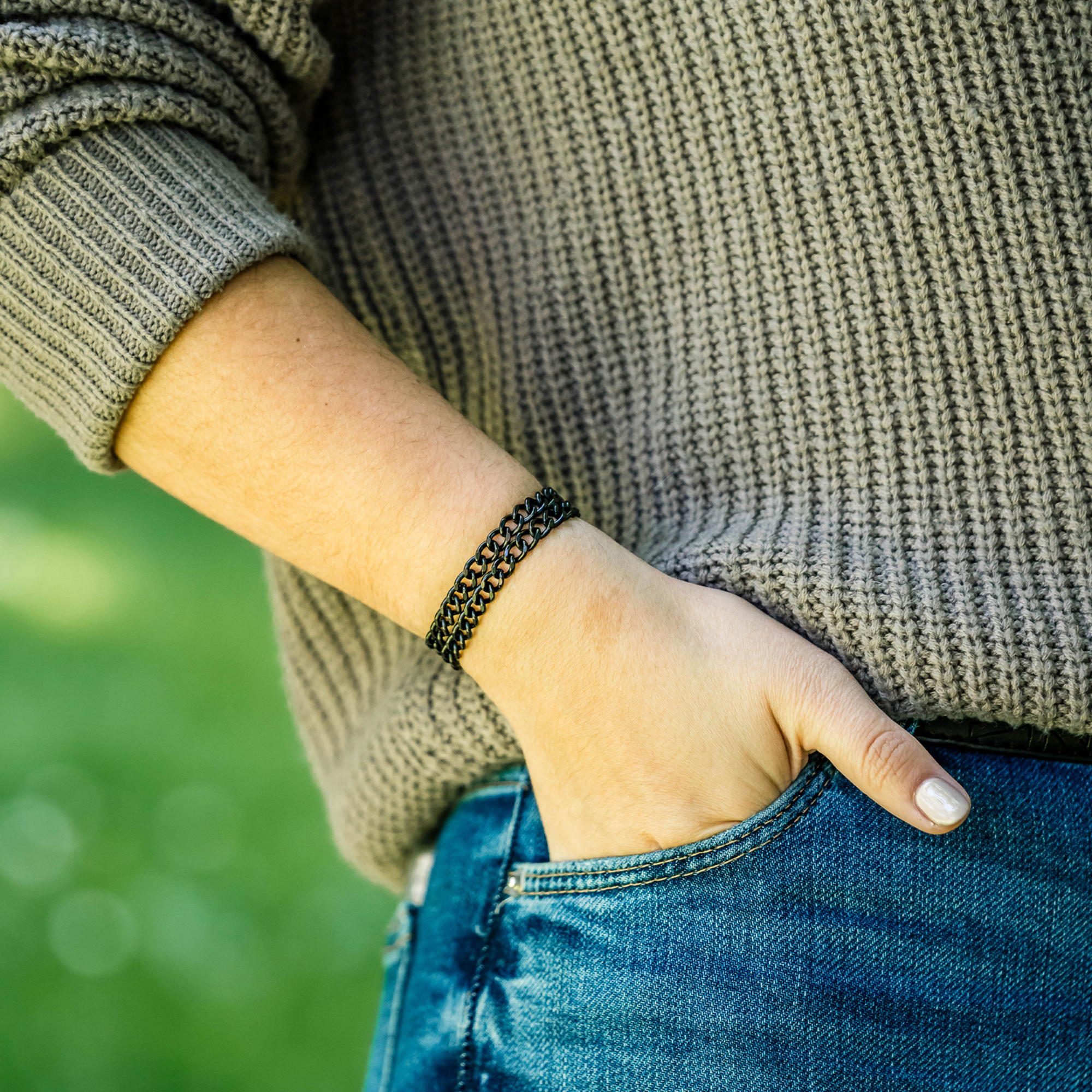 Damen Armband 2-reihig, Edelstahl schwarz mit Diamond Like Carbon Oberfläche