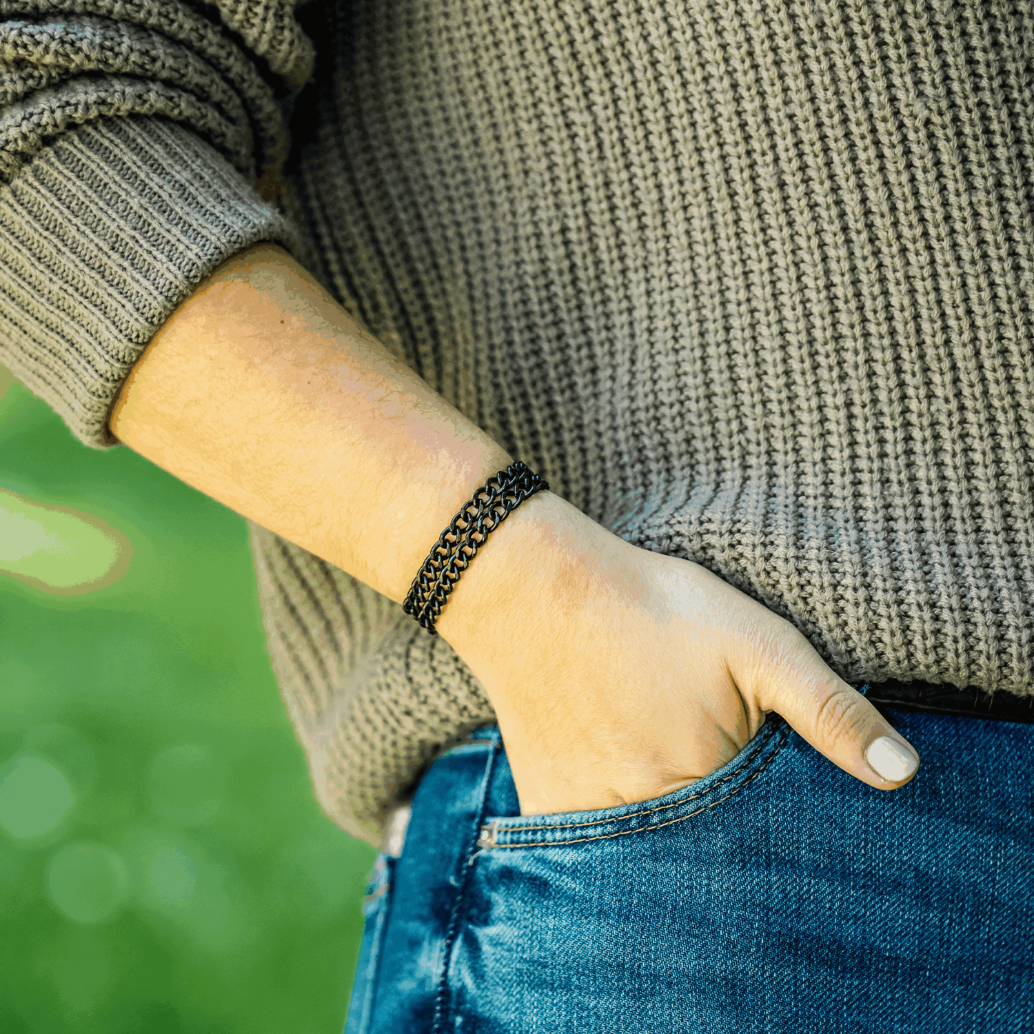 Damen Armband 2-reihig, Edelstahl schwarz mit Diamond Like Carbon Oberfläche