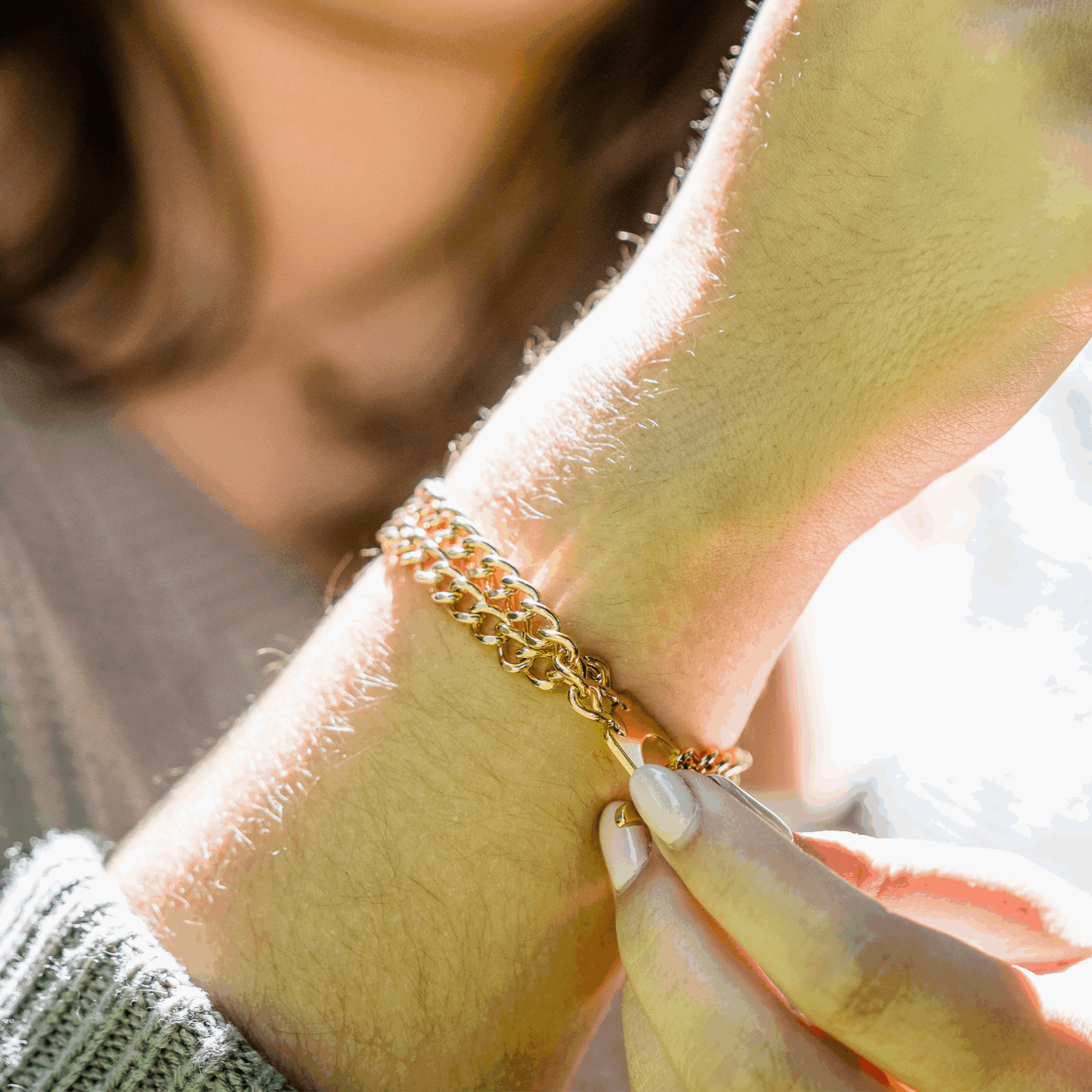 Damen Armband 2-reihig, Edelstahl gold (18 Karat Hartvergoldung)