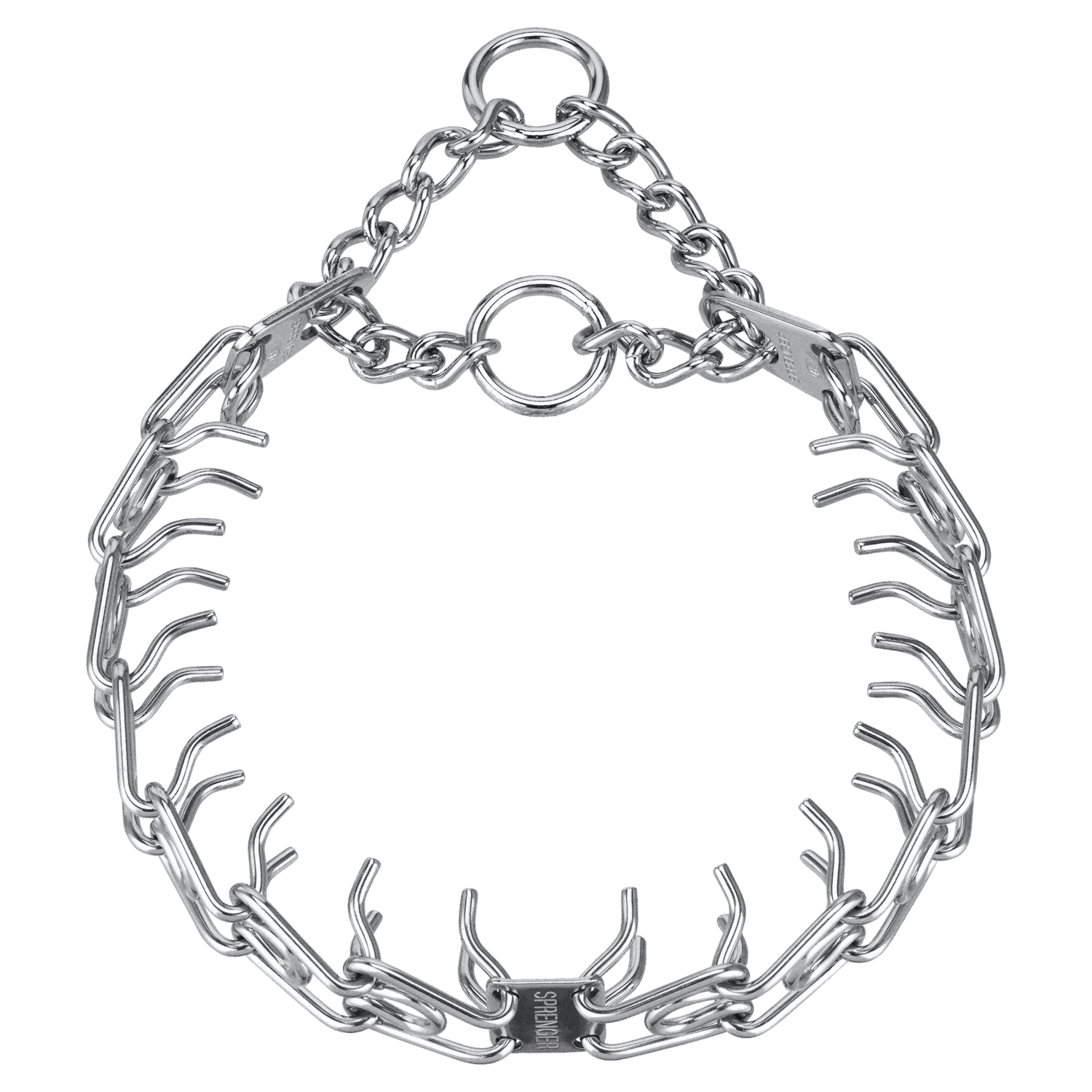 ULTRA-PLUS Dressurhalskette mit Centerplatte und Durchzugskette - Stahl verchromt, 3 mm, 60 cm
