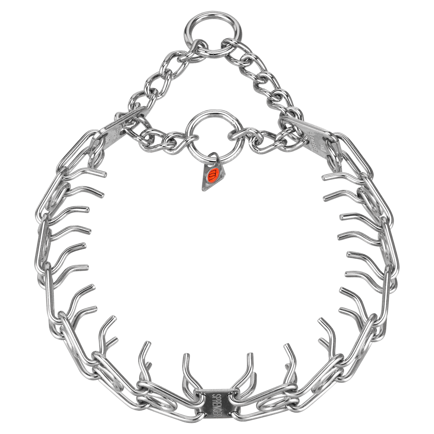 ULTRA-PLUS Dressurhalskette mit Centerplatte und Durchzugskette - Edelstahl Rostfrei, 3 mm, 50 cm