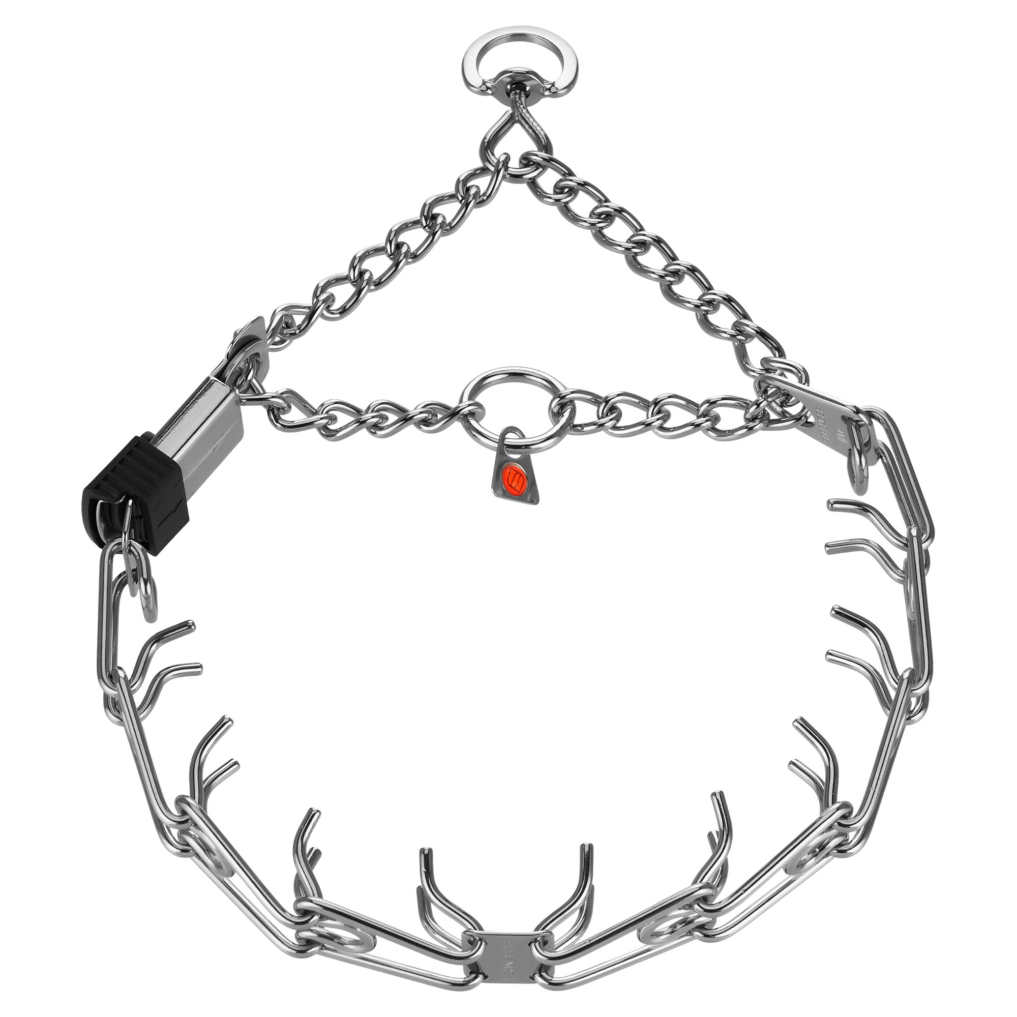 ULTRA-PLUS Dressurhalskette mit Centerplatte, Durchzugskette und ClicLock - Edelstahl Rostfrei