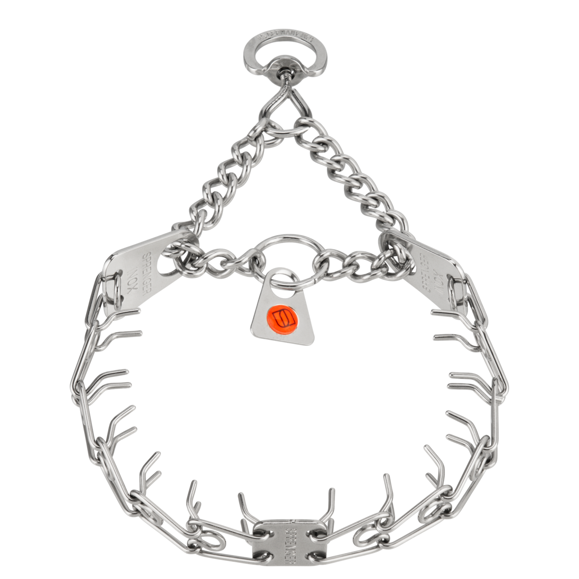 MICRO-PLUS Dressurhalskette mit Centerplatte und Durchzugskette - Edelstahl Rostfrei, 1,5 mm, 32 cm
