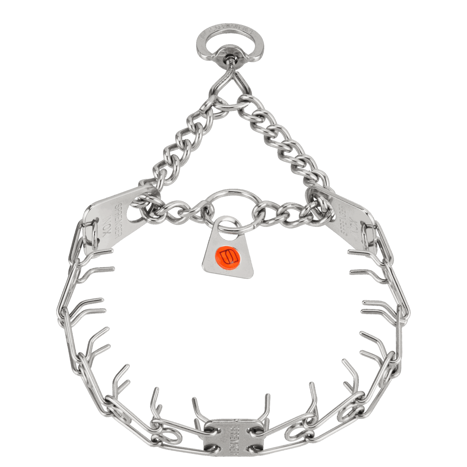MICRO-PLUS Dressurhalskette mit Centerplatte und Durchzugskette - Edelstahl Rostfrei, 1,5 mm, 32 cm