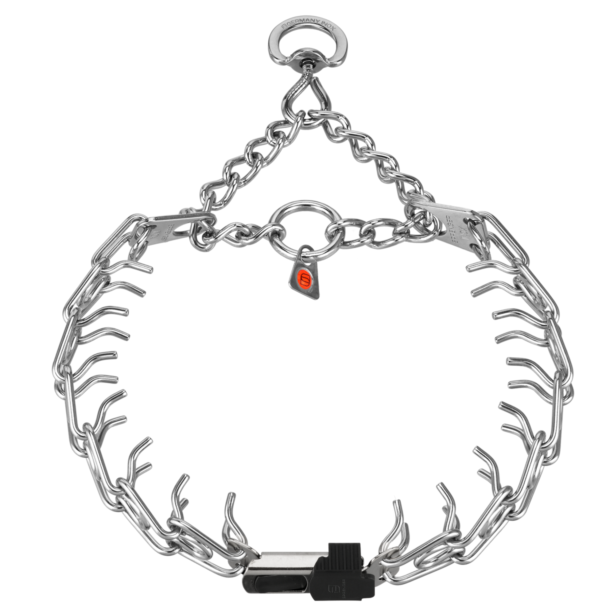 ULTRA-PLUS Dressurhalskette mit Centerplatte, Durchzugskette und ClicLock - Edelstahl rostfrei, 3 mm