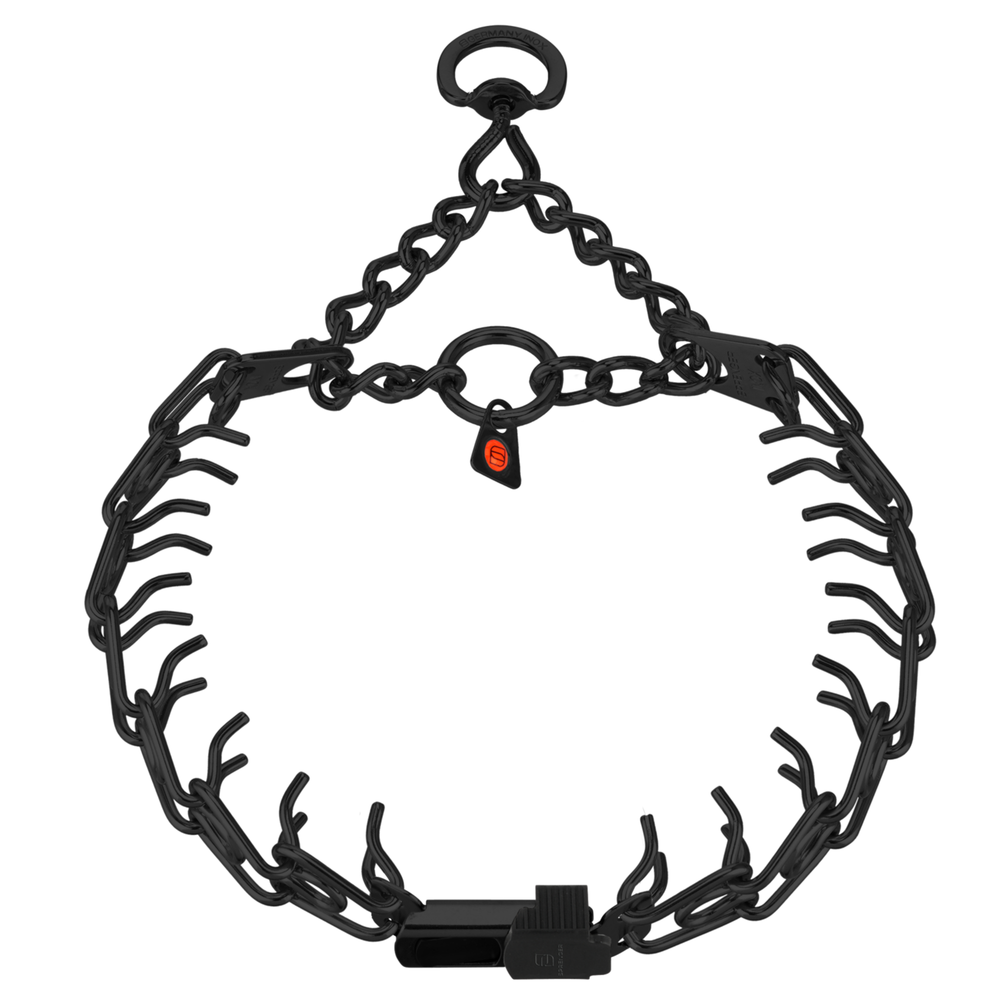 ULTRA-PLUS Dressurhalskette mit Centerplatte, Durchzugskette und ClicLock - Edelstahl rostfrei schwarz, 3 mm