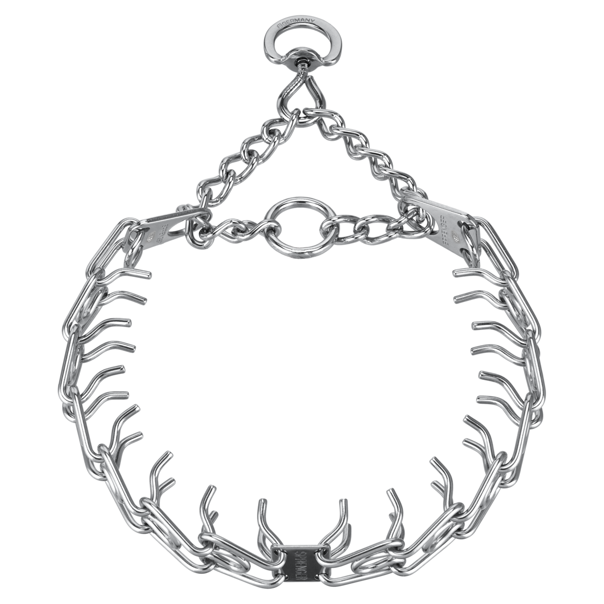 ULTRA-PLUS Dressurhalskette mit Centerplatte und Durchzugskette - Stahl verchromt, 3 mm, 60 cm