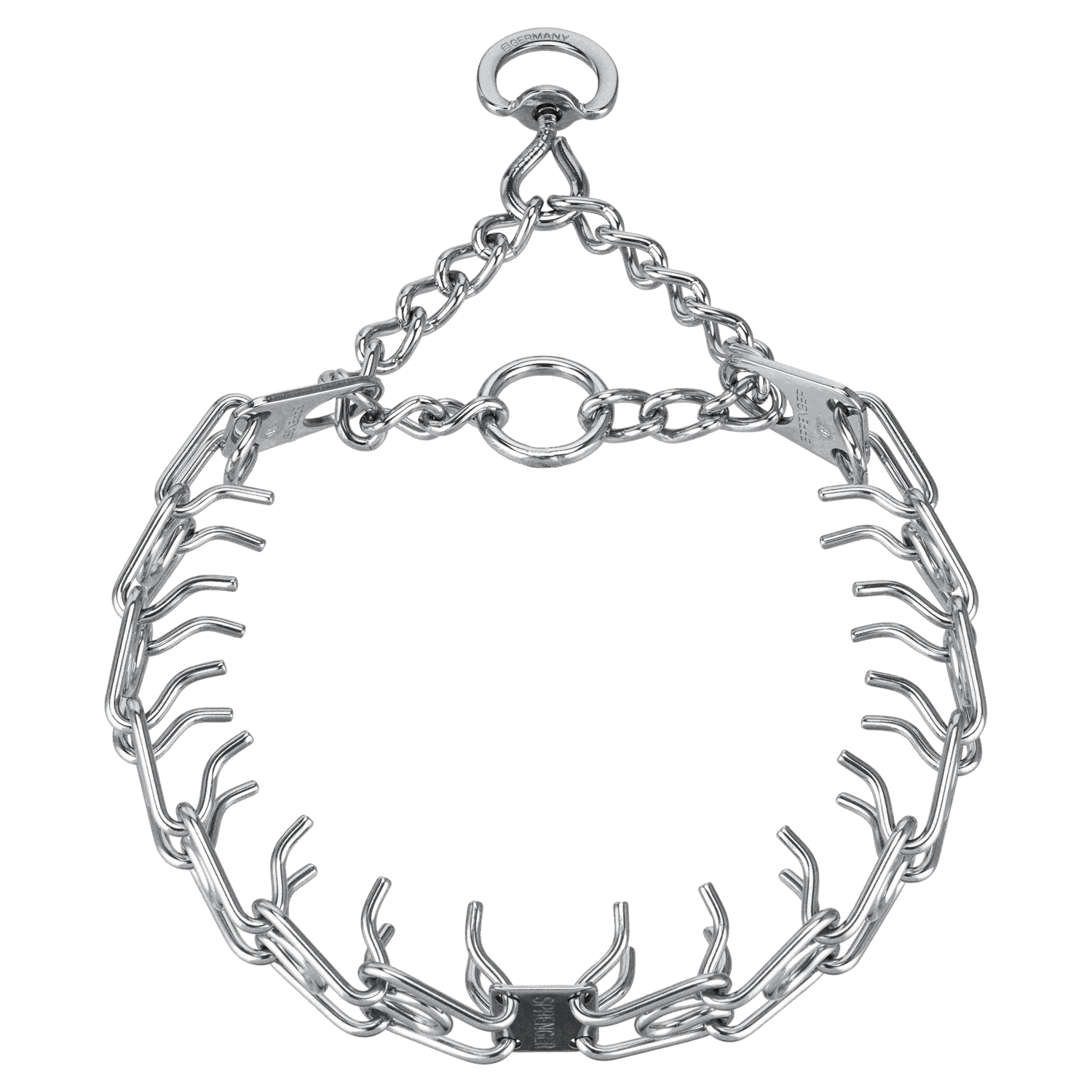 ULTRA-PLUS Dressurhalskette mit Centerplatte und Durchzugskette - Stahl verchromt, 3 mm, 60 cm