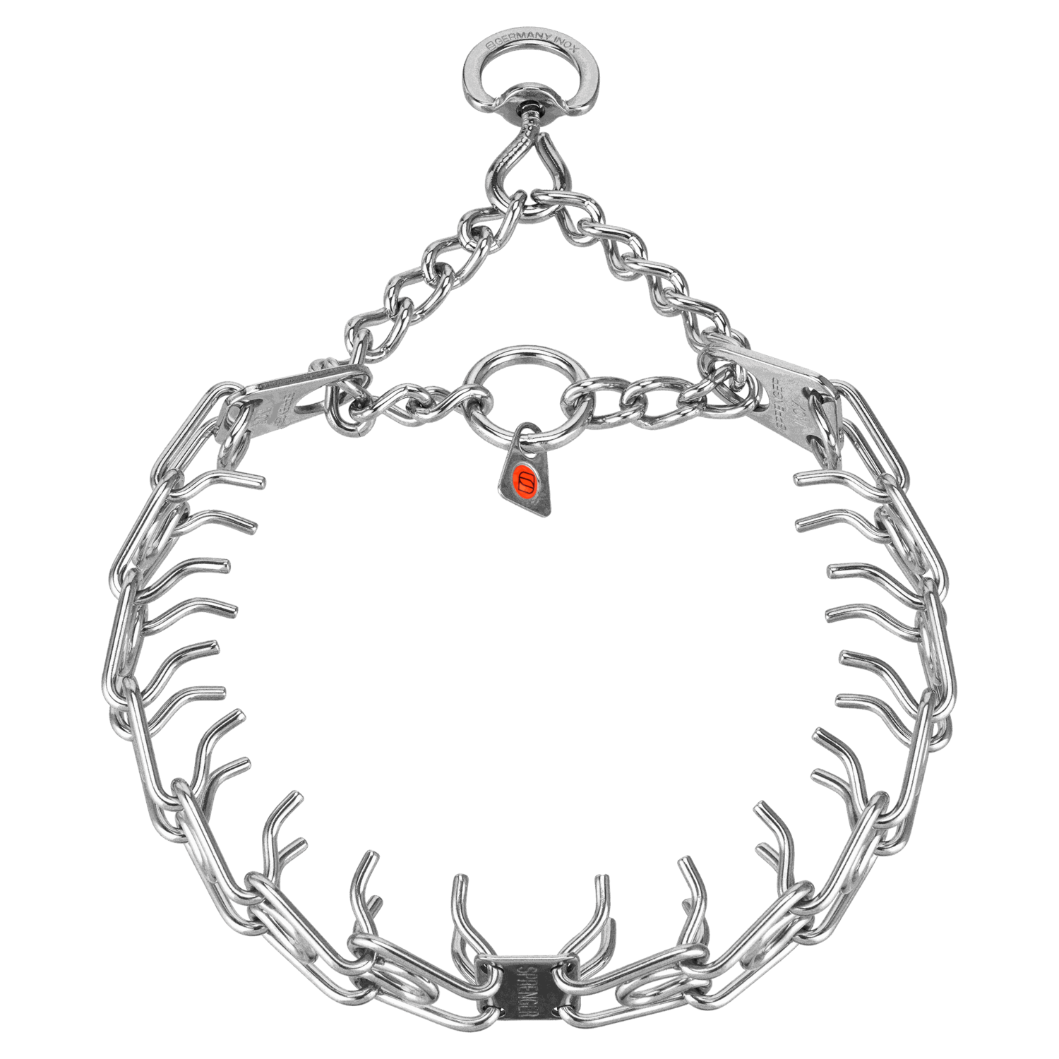 ULTRA-PLUS Dressurhalskette mit Centerplatte und Durchzugskette - Edelstahl rostfrei, 3 mm, 50 cm