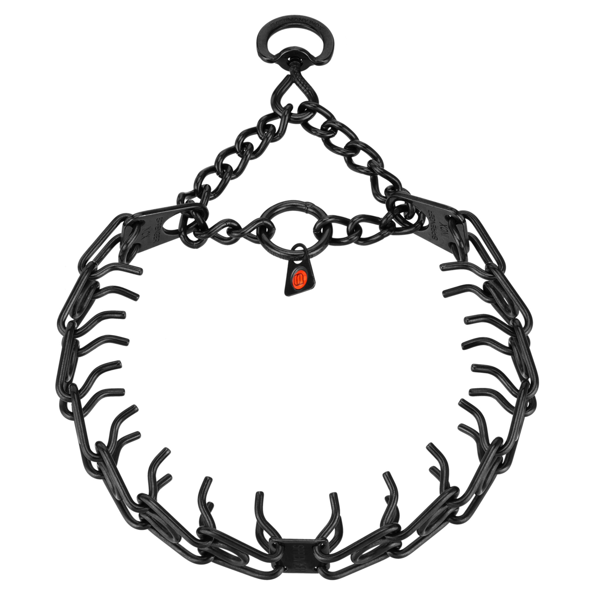 ULTRA-PLUS Dressurhalskette mit Centerplatte und Durchzugskette - Edelstahl rostfrei schwarz, 3 mm, 50 cm