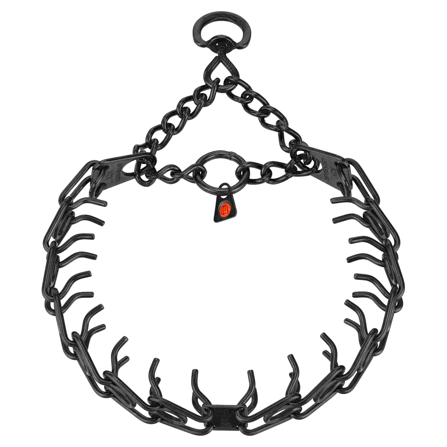 ULTRA-PLUS Dressurhalskette mit Centerplatte und Durchzugskette - Edelstahl rostfrei schwarz, 3 mm, 50 cm