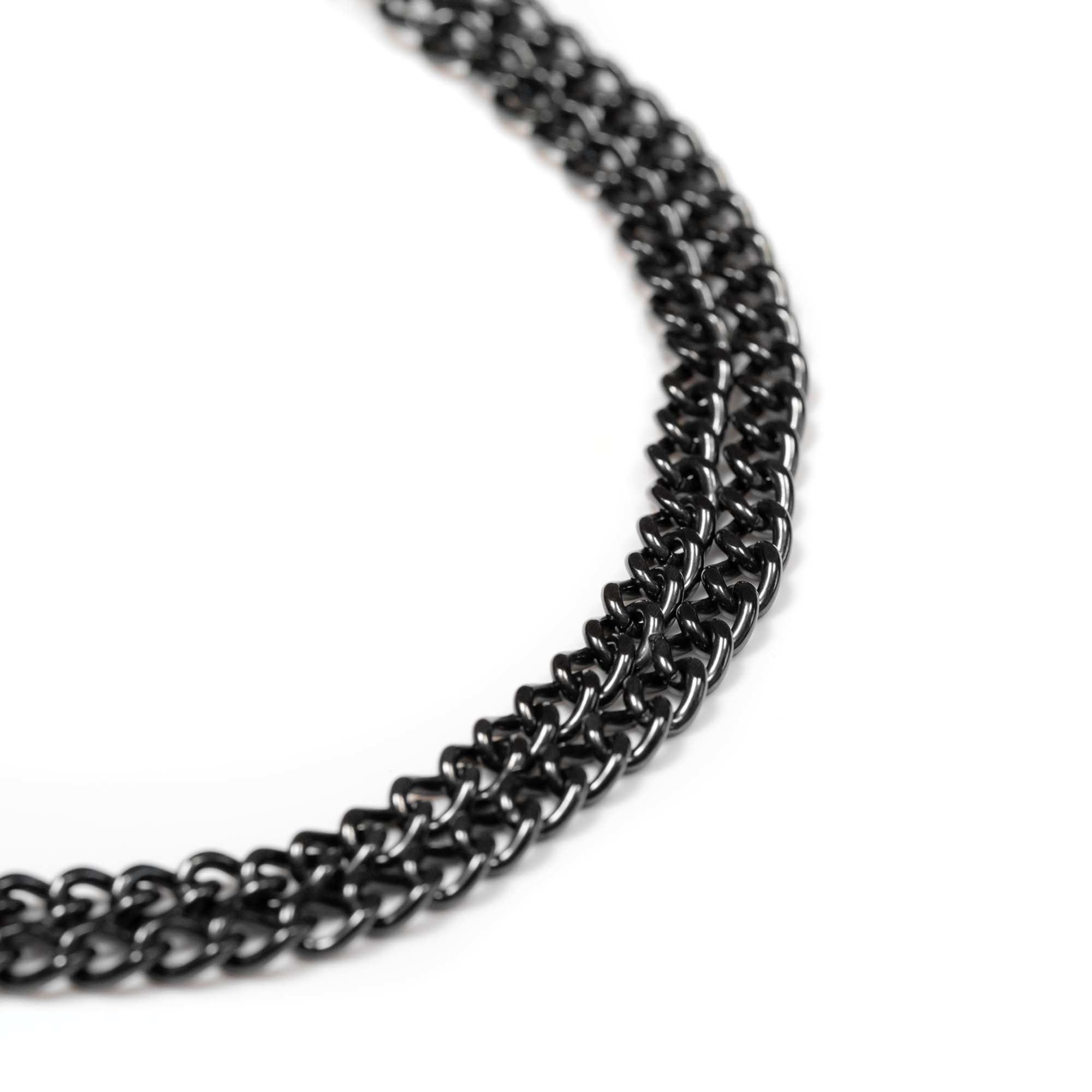 Halskette, 2-reihig, flach geschliffene Glieder - Edelstahl Rostfrei schwarz, 2,0 mm