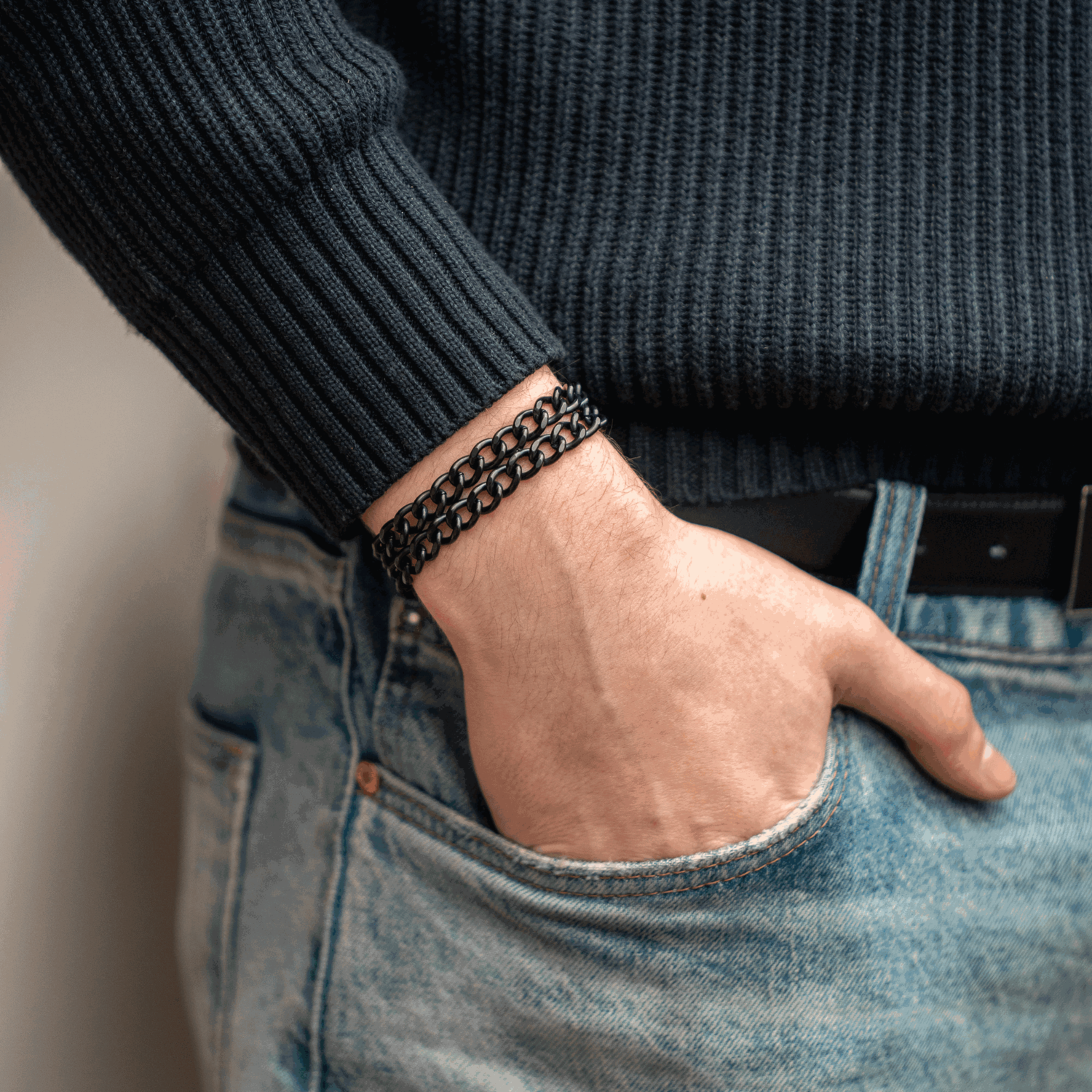 Armband 2-reihig, Edelstahl schwarz mit Diamond Like Carbon Oberfläche