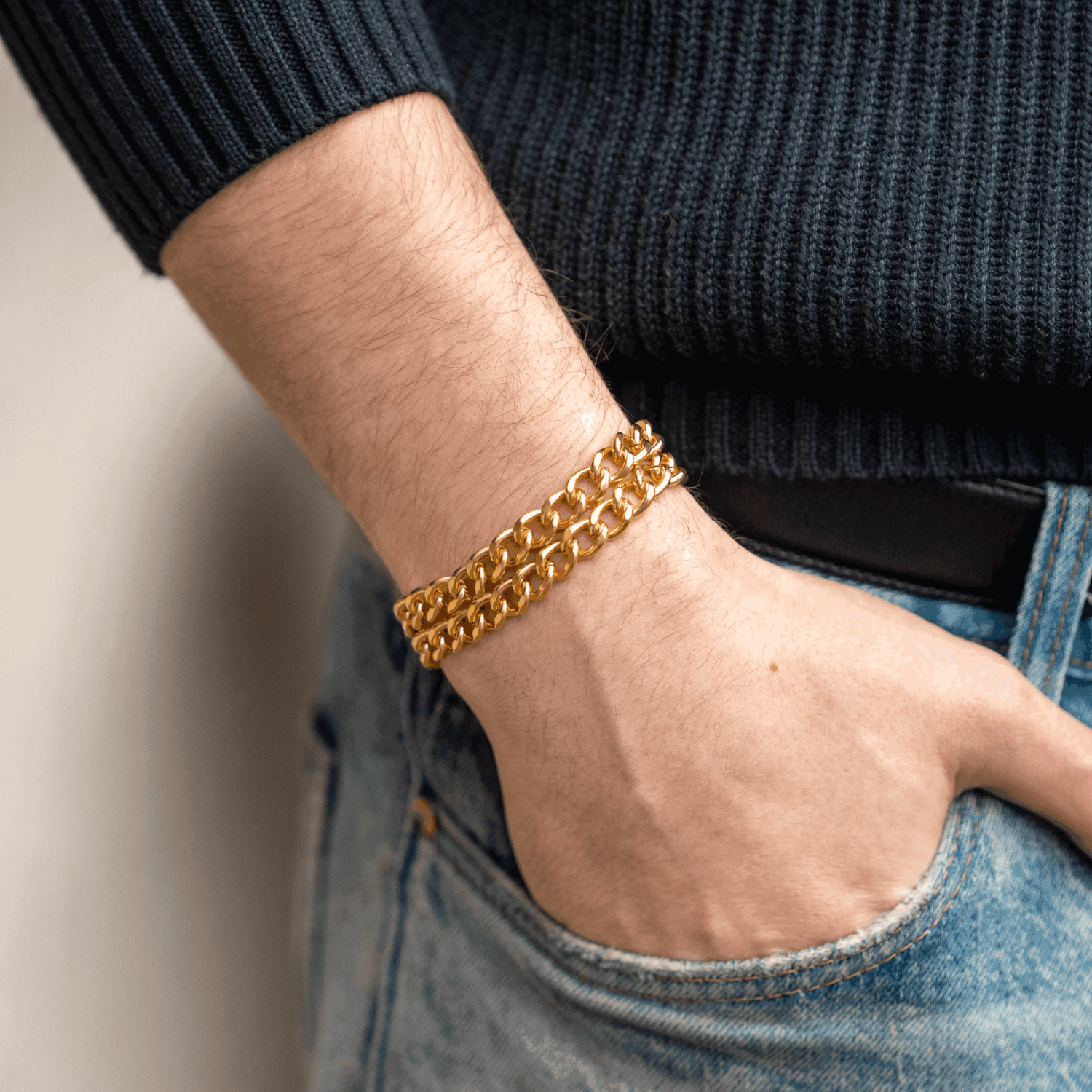 Armband 2-reihig, Edelstahl gold (18 Karat Hartvergoldung)